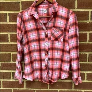 GAP Pink Plaid Collared Button Down Shirt Long Sleeve Flannel L